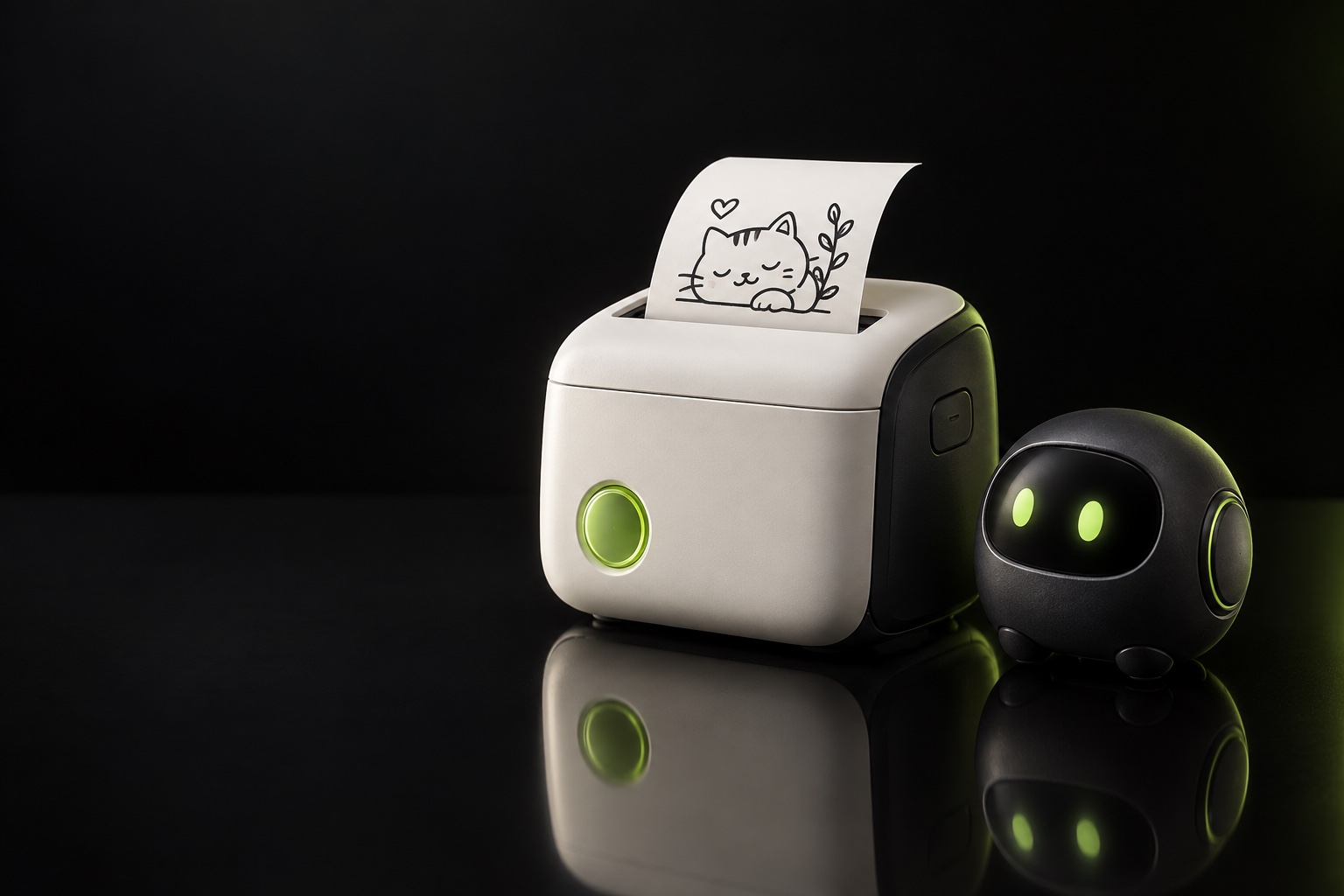 AI printer concept with an illustrated paper print